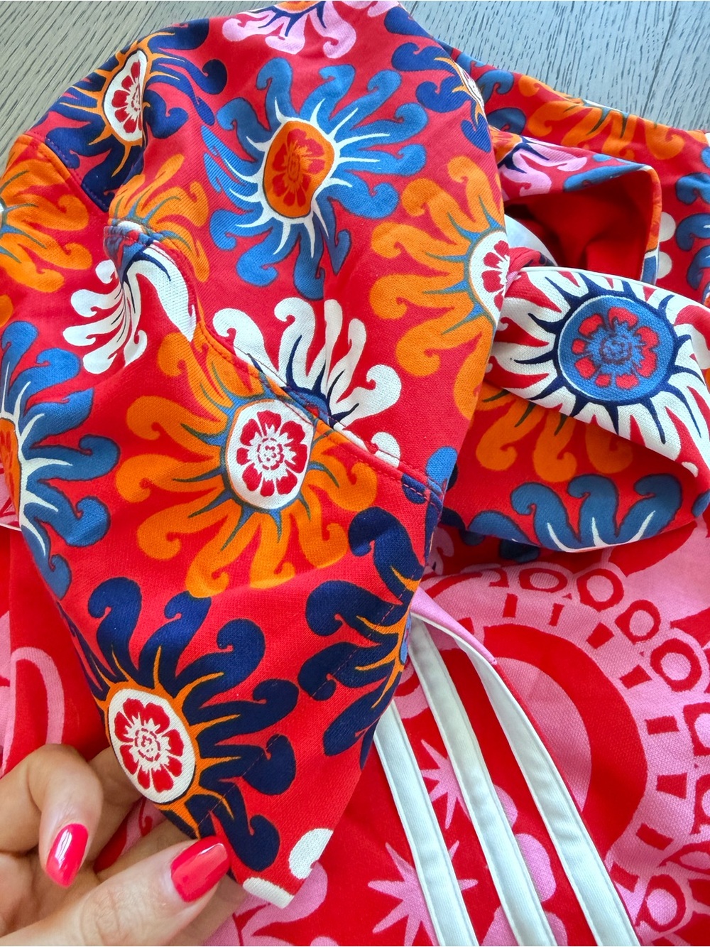 Adidas x Farm Rio Red Floral Sunburst Pullover Hoodie - Picture 8 of 9